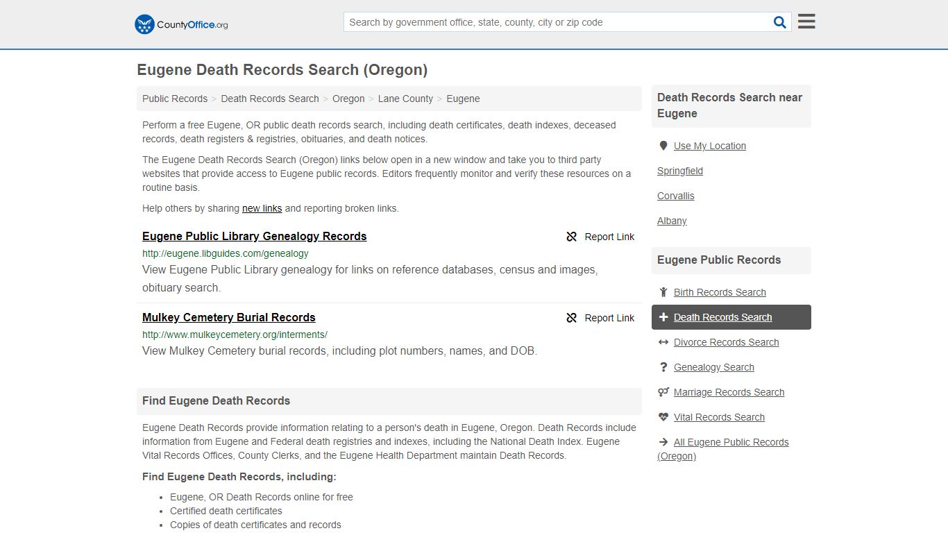 Death Records Search - Eugene, OR (Death Certificates ...