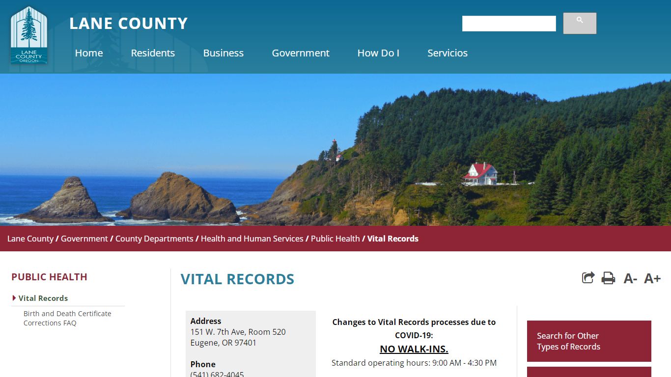 Vital Records - Lane County