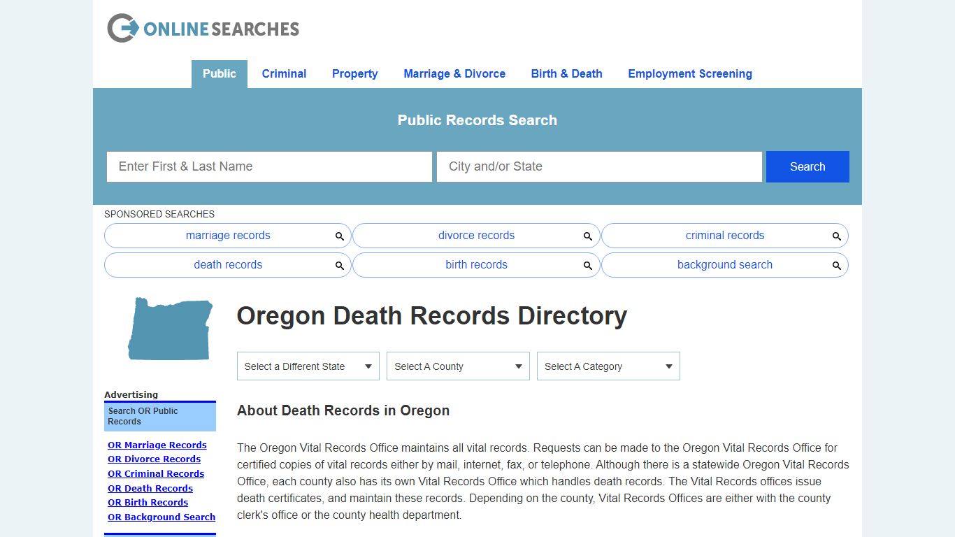 Oregon Death Records Search Directory