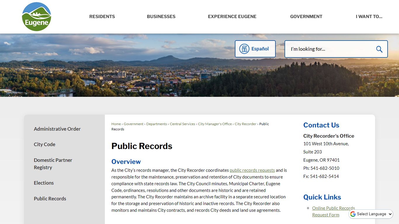 Public Records | Eugene, OR Website